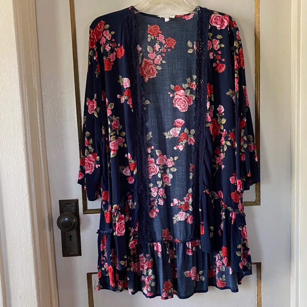 Floral Print Boho Style Kimono Jacket NWOT